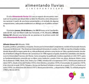 El poeta Alfredo Gómez Gil abre la primera sesión de 'Alimentando Lluvias 5.0' en LETRAS 