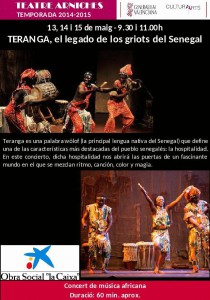 Más de 2.500 escolares asistirán al montaje 'Teranga. El legado de los griots de Senegal' en MÚSICA 
