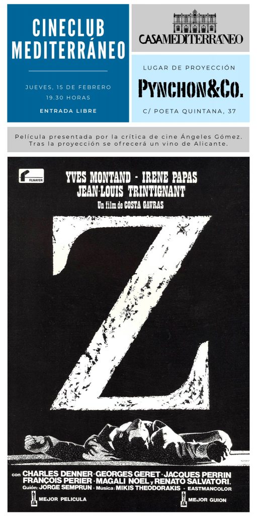 'Z', de Costa-Gavras, inaugura el Cineclub de Casa Mediterráneo en Pynchon&Co en CINE 