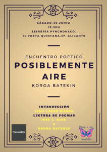 La poesía de Koroa Batekin, 'Posiblemente aire', llega a Pynchon&Co en LETRAS 