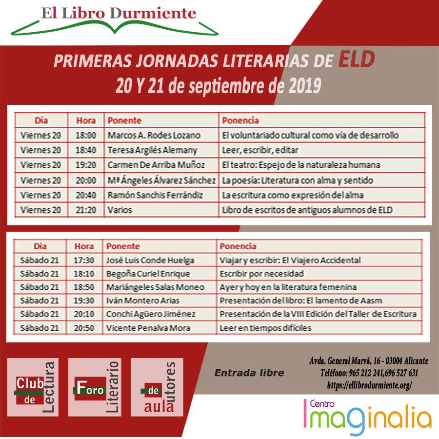 El Libro Durmiente programa su Taller de Escritura Creativa y una ponencia de Javier Urra en LETRAS 