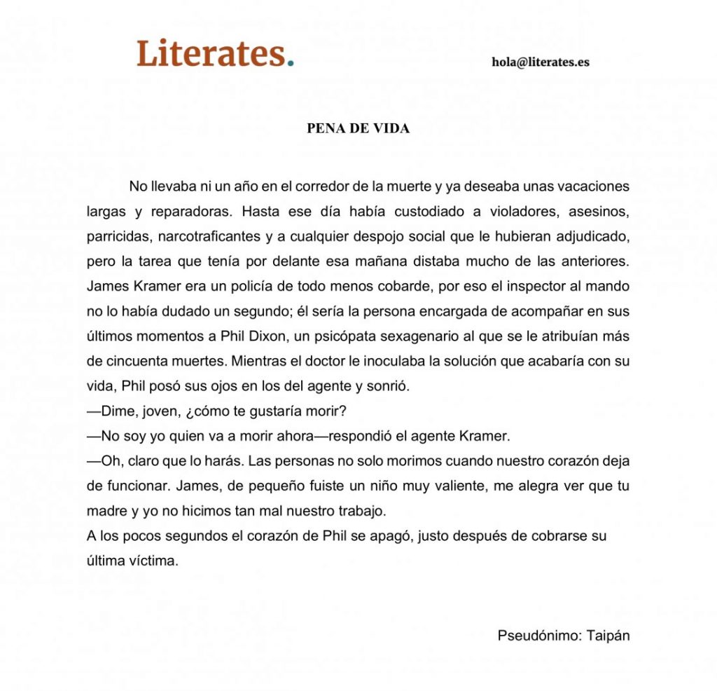 'Pena de vida', de Rubén Juy, gana el I concurso juvenil de microrrelatos de Literates  en DESTACADOS LETRAS 